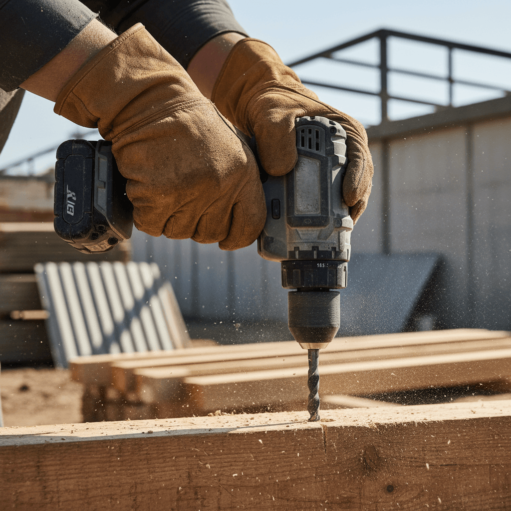 Handyman working on a repair with a cordless drill